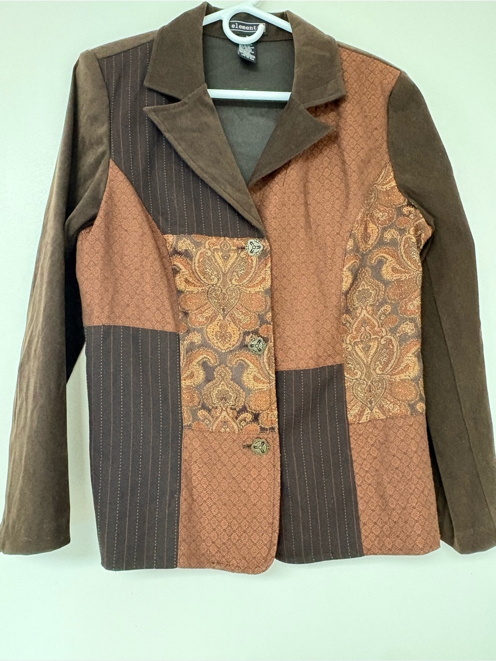 Element Patchwork Blazer Jacket in Brown and Tan